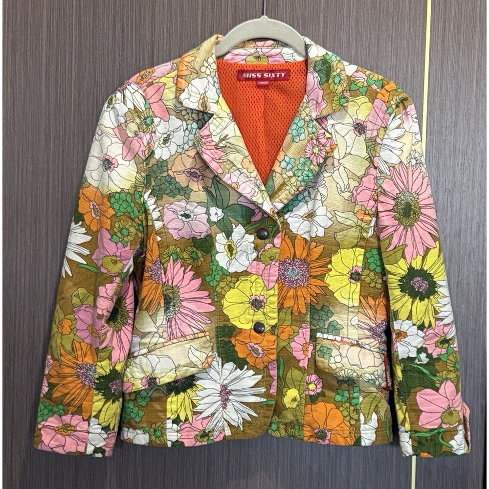 Vintage Y2K Miss Sixty Jacket  Floral  Flower Power Retro Hippy Boho Size Medium